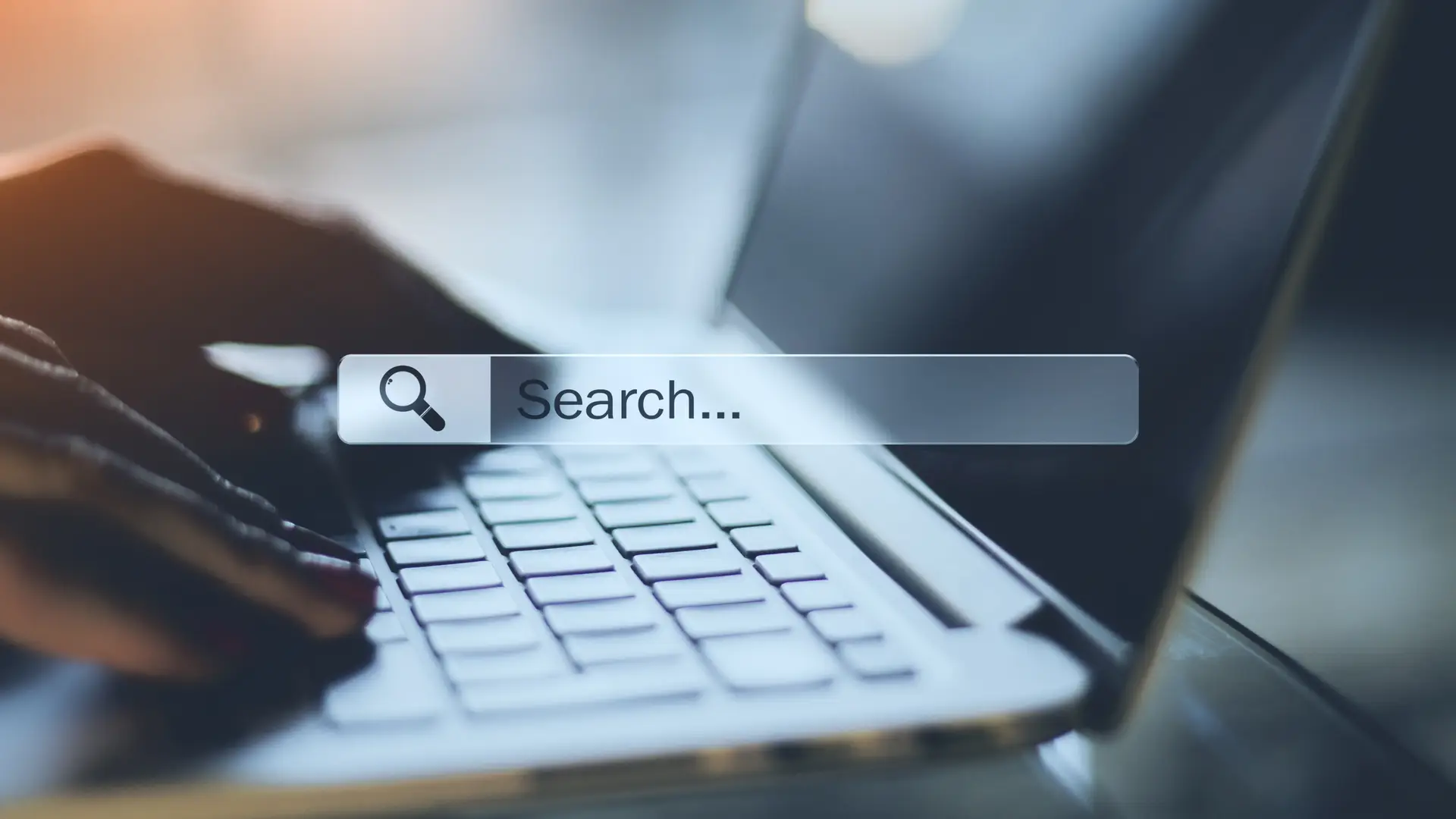 Local SEO in Serbia, a Google search bar and hands typing on a laptop