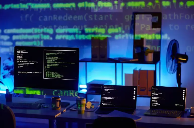 WordPress development agency coding workspace with multiple monitors showing Elementor and Bricks Builder development